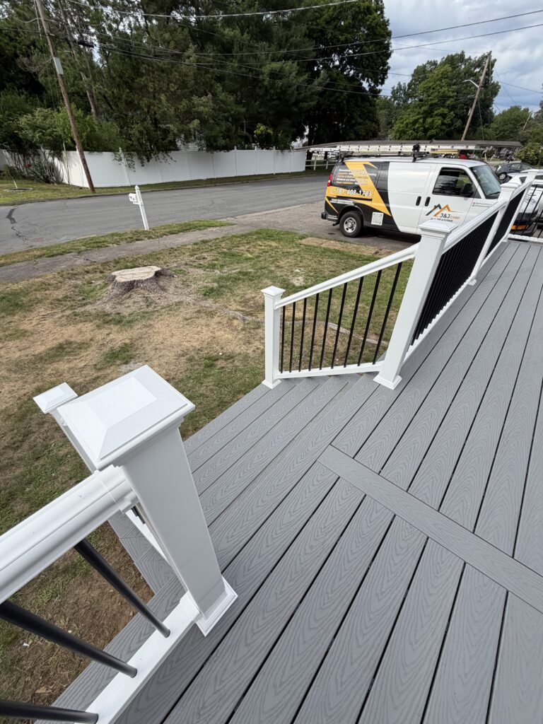 New deck stairs and railing by J&J All Seasons Corp, Stoughton MA